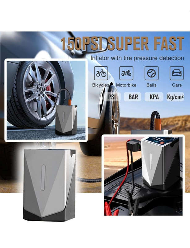 Multifunctional Jump Starter with Air Pump Portable Car Battery Booster & Inflator