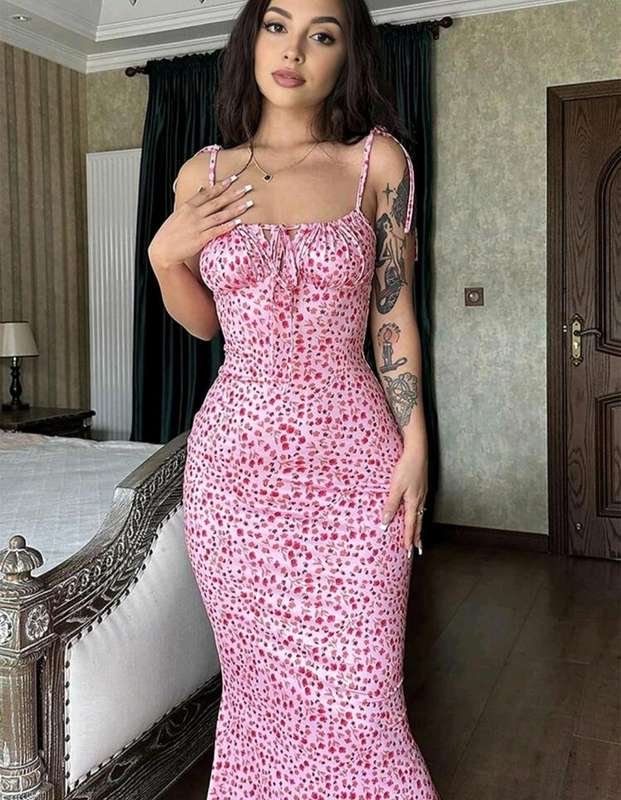 Women's Ditsy Floral Tie-Front Bodycon Dress