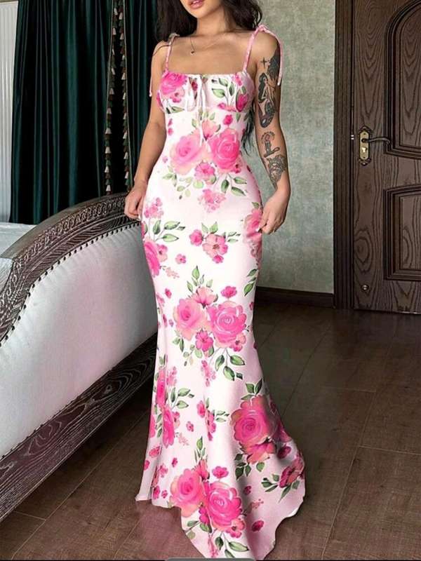 Women's Ditsy Floral Tie-Front Bodycon Dress