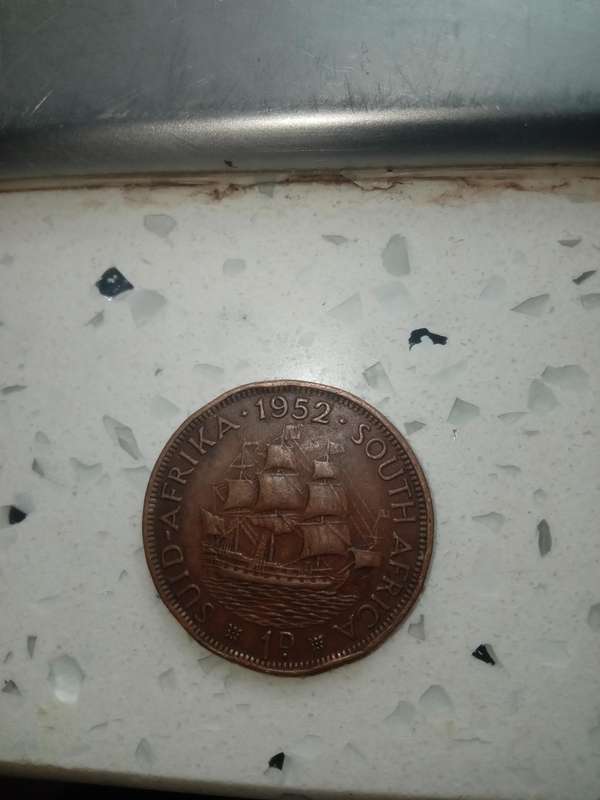 1952 "SUID" SOUTH AFRICA GEORGIVS  "1d"ONE PENNY COIN USED