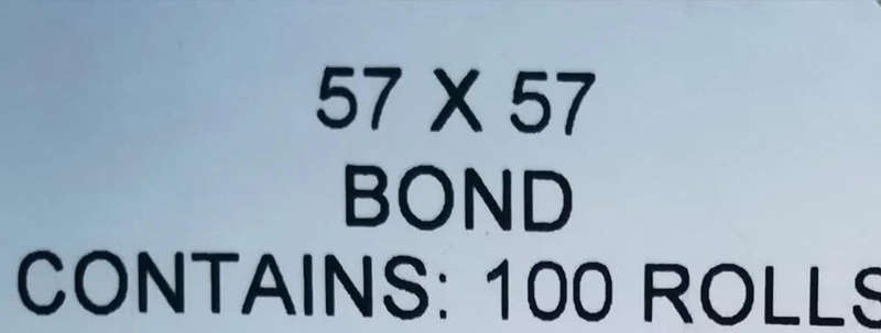 57mm x 57mm Bond Cash Register Till Rolls - 100 Rolls in a Box