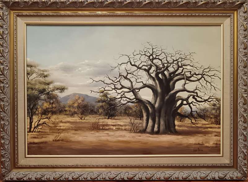 Gerda Mans (SA 20th C) Oil on Board, Landscape with Boabab Tree, Signed, 79 x 108cm