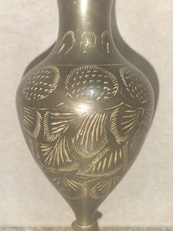 Vintage Indian Etched Brass Ruffled Vase 19cm Tall