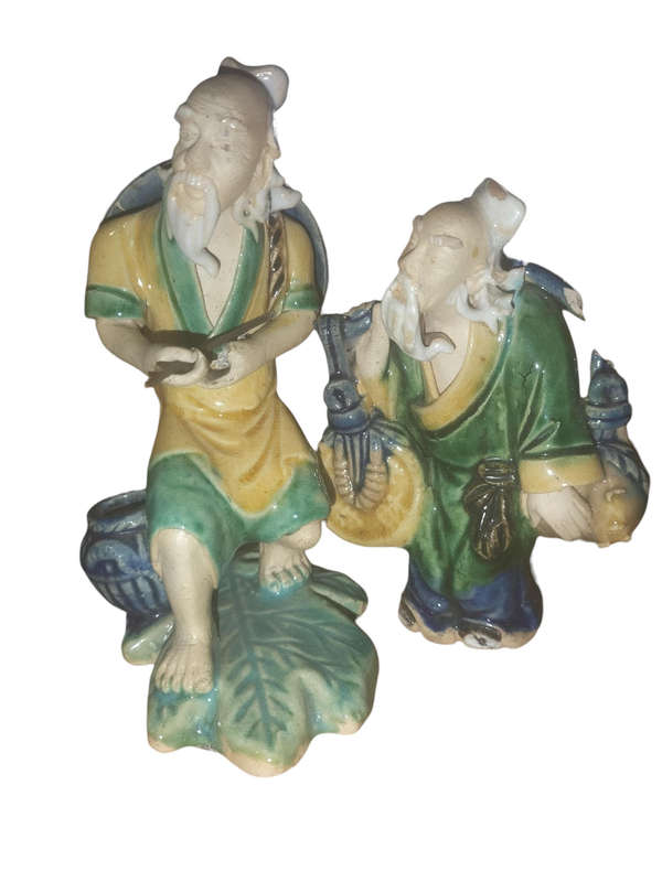 2 Collectible Vintage  Chinese mudman figurines