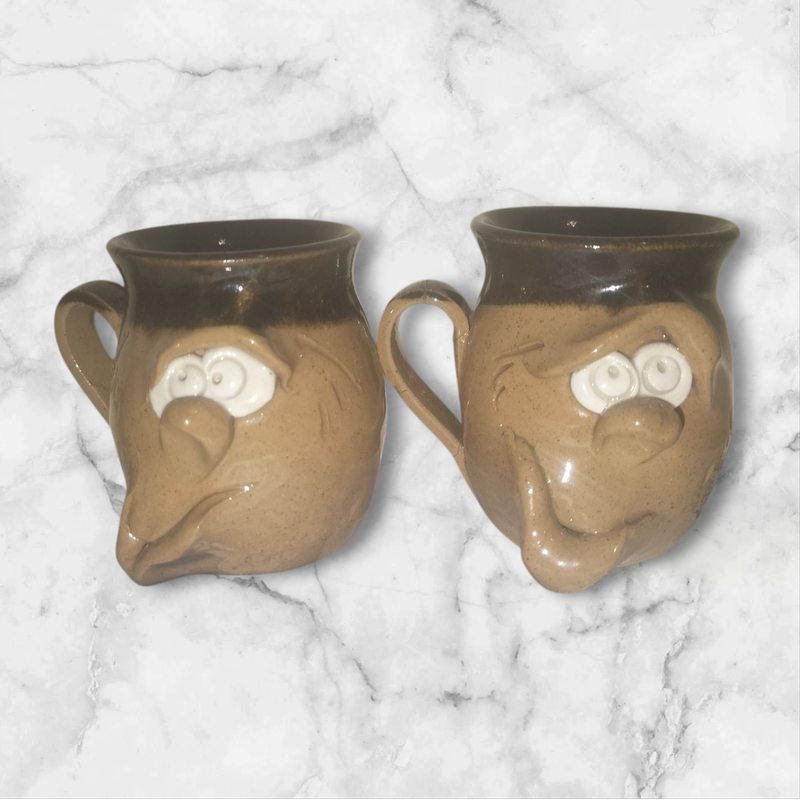 Set of 2 Vintage Pretty Ugly Pottery Handcrafted Collectible Stoneware