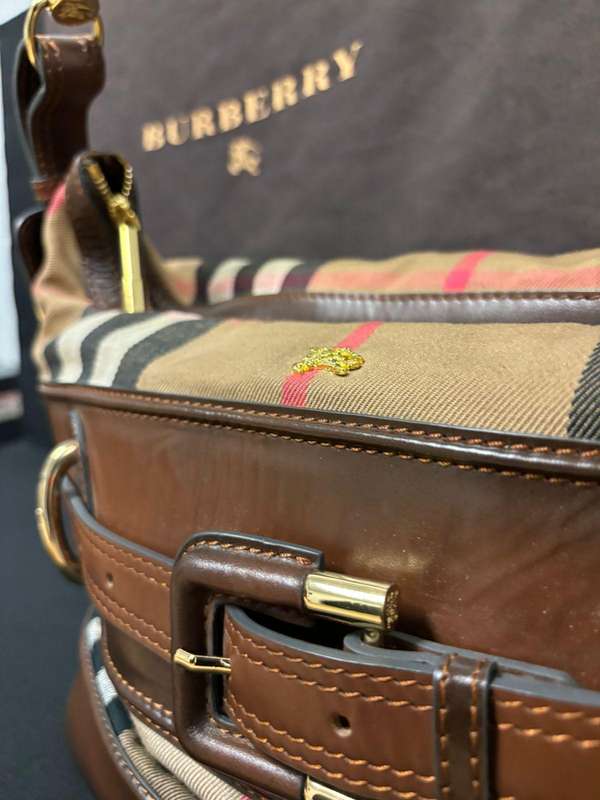 Burberry Canvas and Leather Belted Hobo Bag