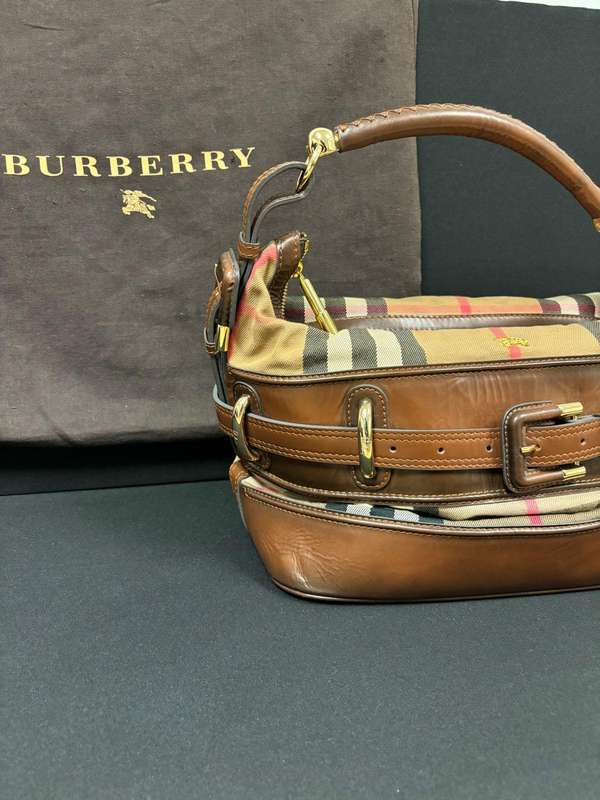 Burberry Canvas and Leather Belted Hobo Bag