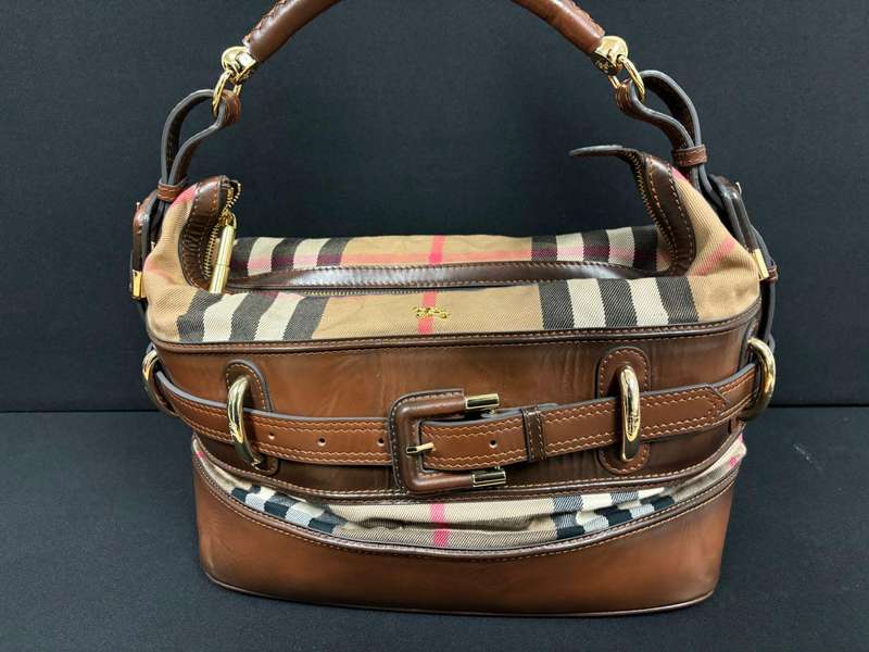 Burberry Canvas and Leather Belted Hobo Bag