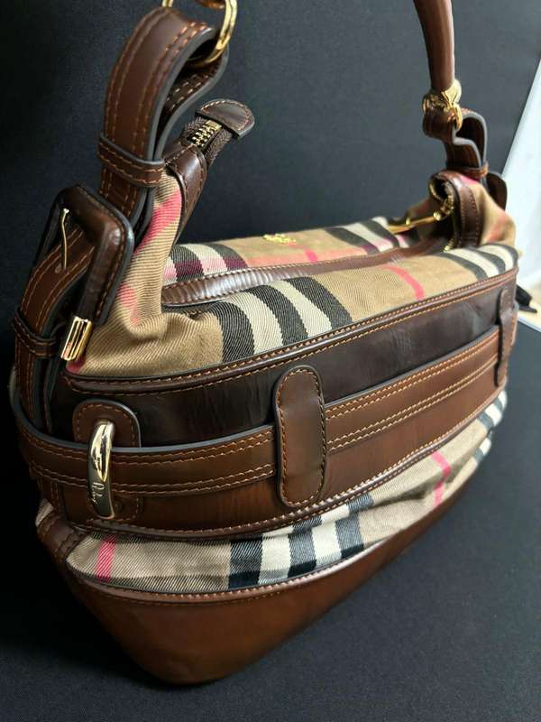 Burberry Canvas and Leather Belted Hobo Bag
