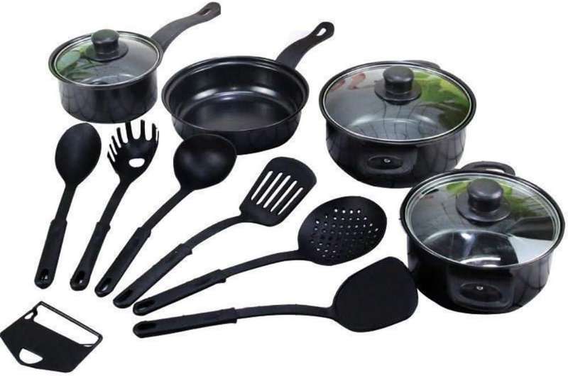 Black 13 Piece Non Stick Kitchen Cookware Set