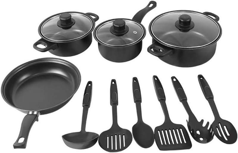 Black 13 Piece Non Stick Kitchen Cookware Set