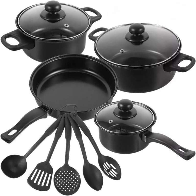Black 13 Piece Non Stick Kitchen Cookware Set