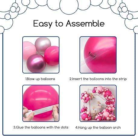 124pcs Pink Balloons Garlands Arch Kit, Hot Pink Pastel Pink Metallic Magenta Latex Balloons