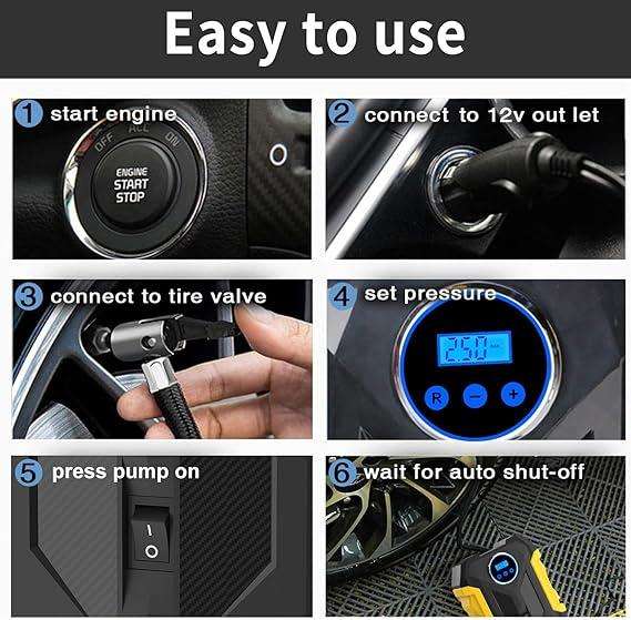 Digital Air Compressor for Car Auto Pump Portable Tire Inflator with LED Light DC 12V