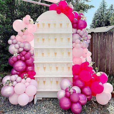 124pcs Pink Balloons Garlands Arch Kit, Hot Pink Pastel Pink Metallic Magenta Latex Balloons