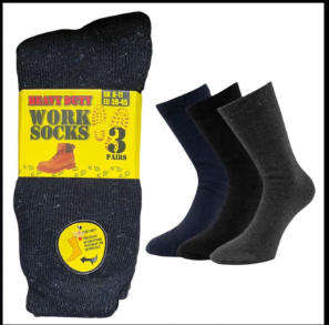 3 Pairs Heavy Duty Work Socks (UK 6-11), Black, Grey, Navy