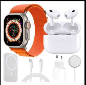 8Pc Smart Watch Combo, including Bluetooth Earphones, Magnetic Wireless Charger, Powerbank