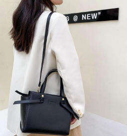 Tie Detail Minimalist Double Handle Square tote Bag, with Wide Straps