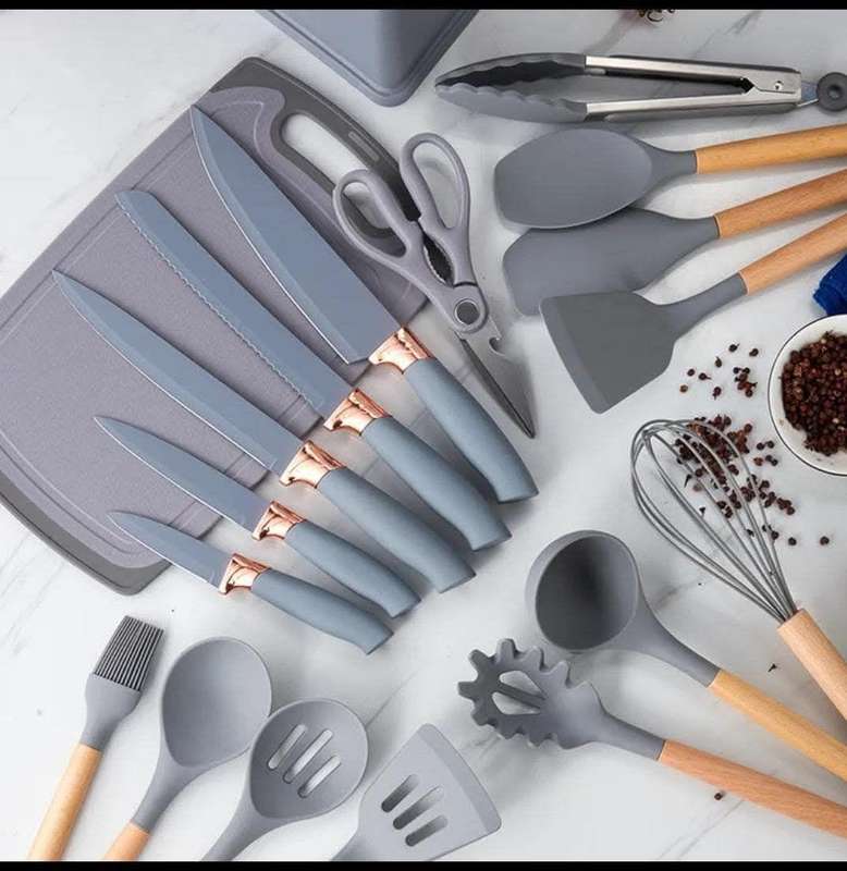19-Piece Non-Toxic Silicone Cooking Utensils Set with Holder - Heat-Resistant