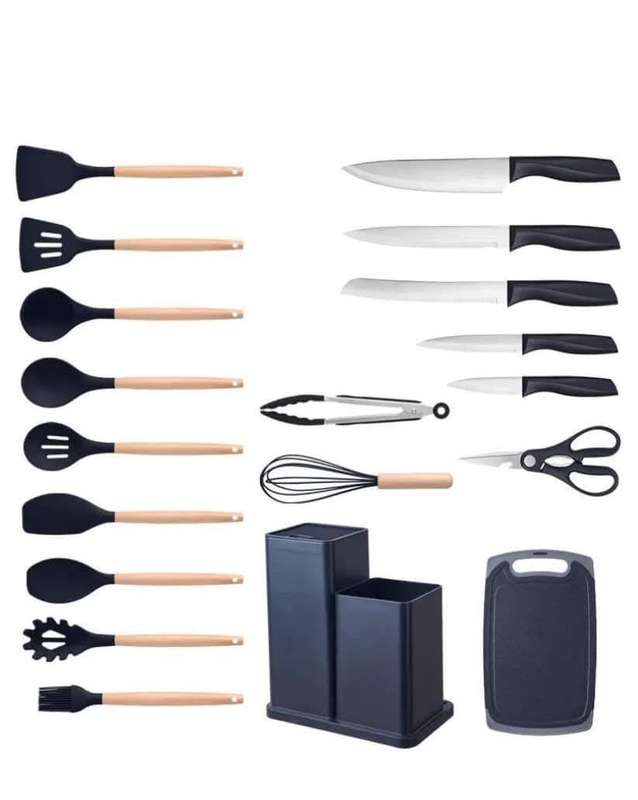 19-Piece Non-Toxic Silicone Cooking Utensils Set with Holder - Heat-Resistant