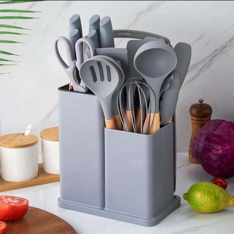 19-Piece Non-Toxic Silicone Cooking Utensils Set with Holder - Heat-Resistant