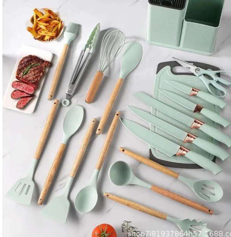 19-Piece Non-Toxic Silicone Cooking Utensils Set with Holder - Heat-Resistant
