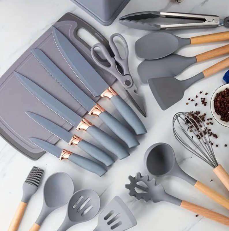 19-Piece Non-Toxic Silicone Cooking Utensils Set with Holder - Heat-Resistant