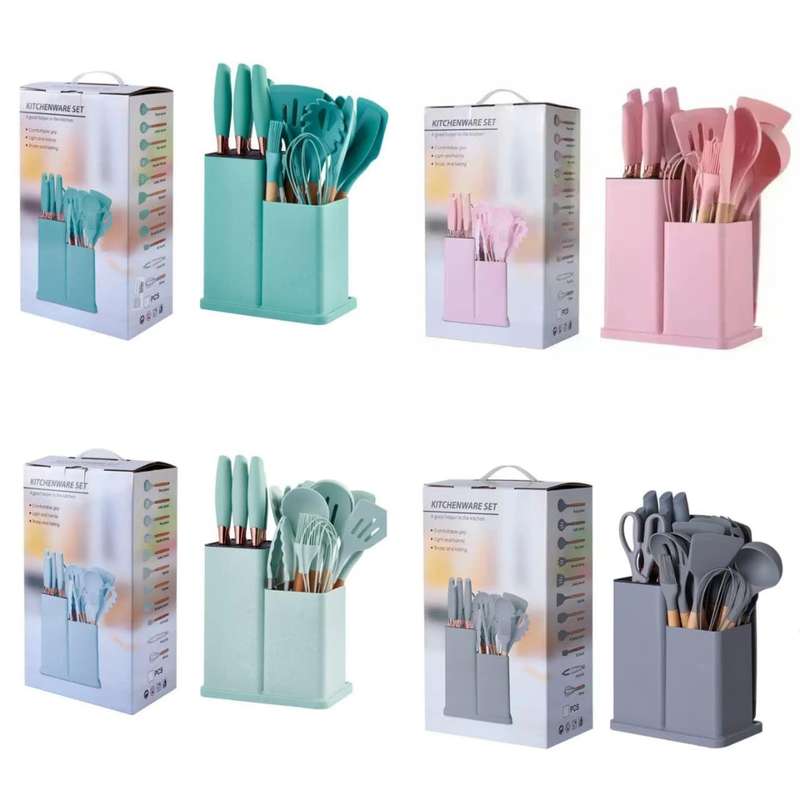 19-Piece Non-Toxic Silicone Cooking Utensils Set with Holder - Heat-Resistant