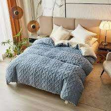 5Pc Queen to King Geometric Sherpa Wool Comforter Set (grey)