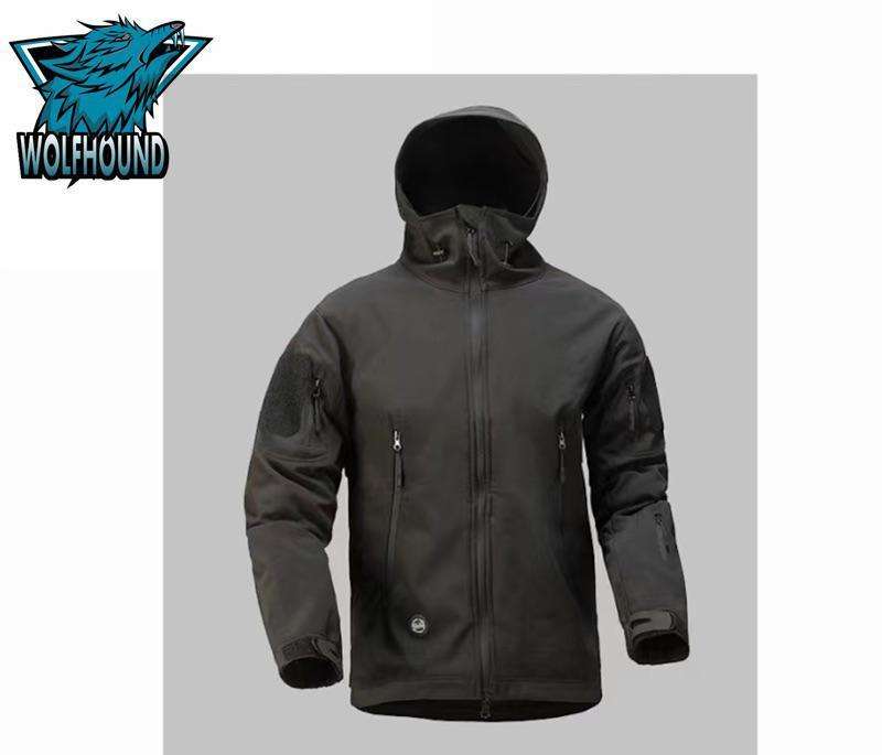 Tactical Softshell Jacket with Zip Closure, Slash Pockets, Tuck-Away Hood & Adjustable Cuffs, M-4XL