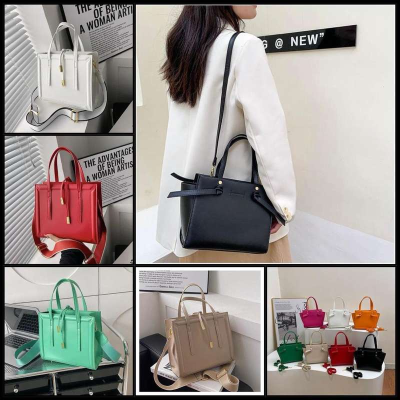Tie Detail Minimalist Double Handle Square tote Bag, with Wide Straps