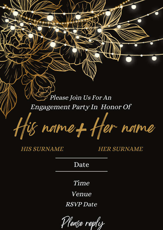 Black and Gold elegant engagement invitation