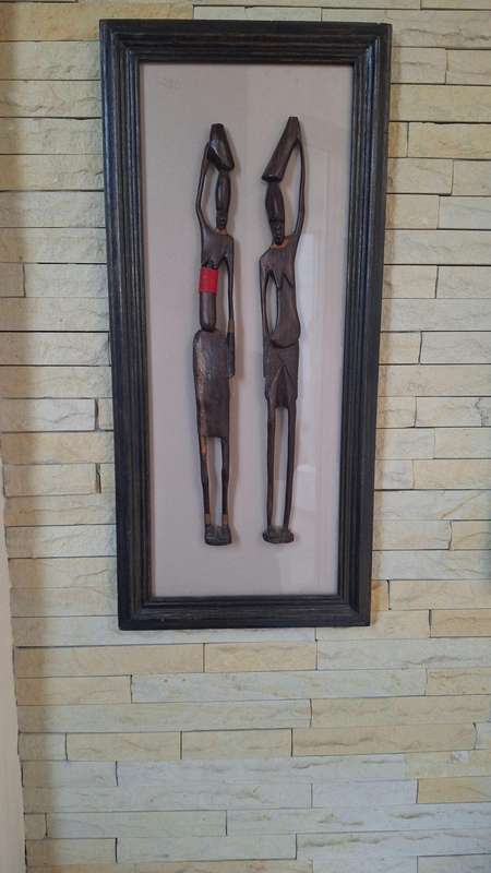 A Stunning Tall Box Framed 2 African Hand - Carved Figurines