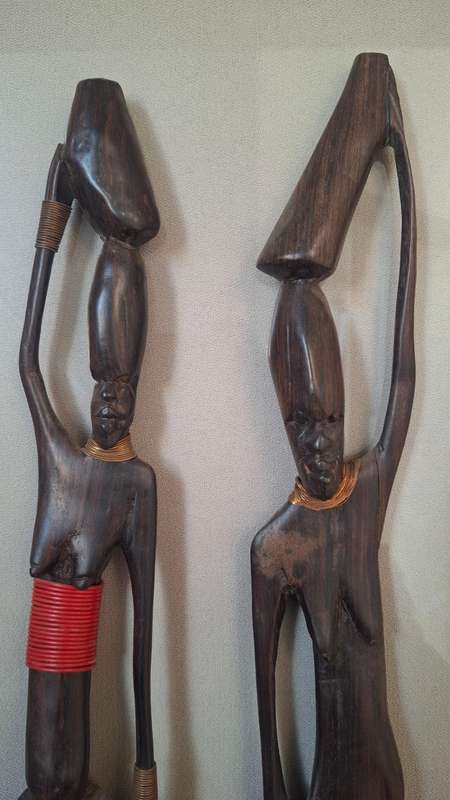 A Stunning Tall Box Framed 2 African Hand - Carved Figurines