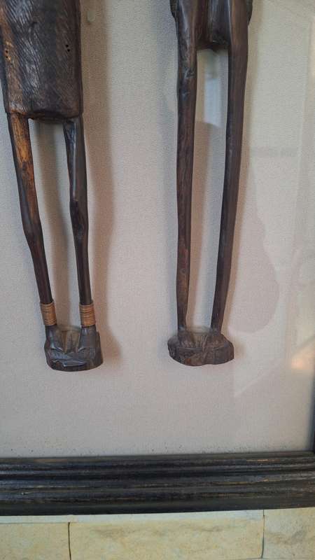 A Stunning Tall Box Framed 2 African Hand - Carved Figurines