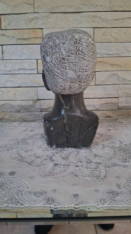 Vintage Stone carved African Tribal Man Head Bust Black Sculpture