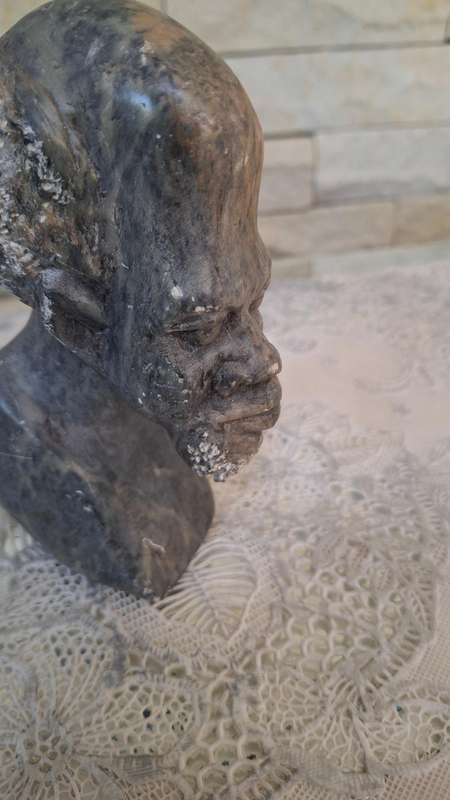 Pair Of Vintage carved Soap Stone African Man Heads Bust Sculpture