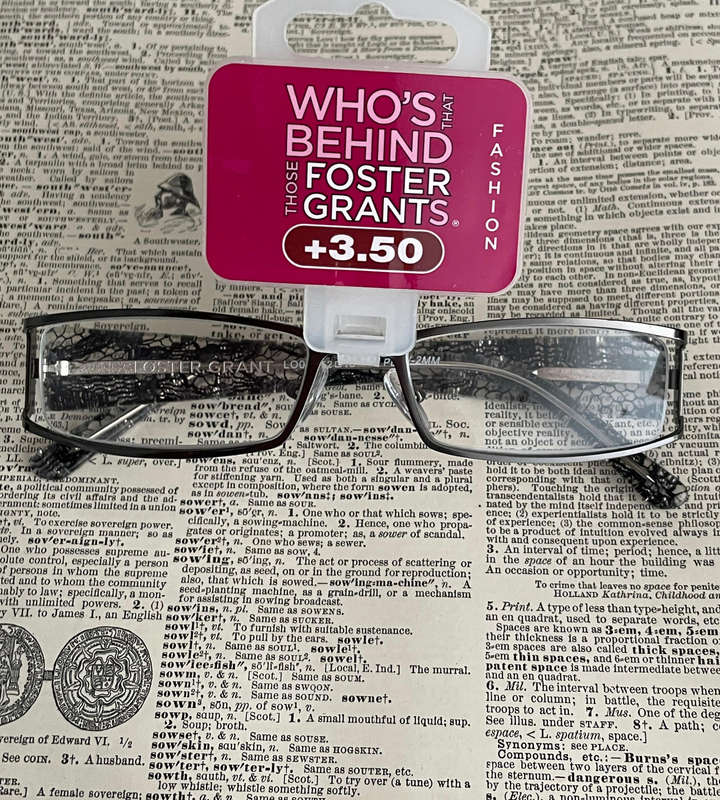 Foster Grant RFCLAC150MT +3.50 Reading Glasses  Elegant Black & Silver Lace Design