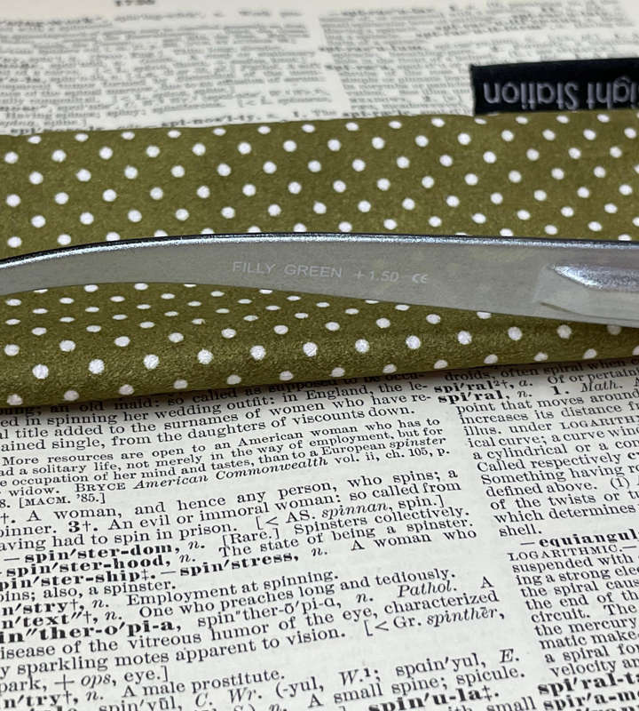 Sight Station FILLY +1.50 Reading Glasses  Green Polka Dot Fashion Readers with Fabric Pouch
