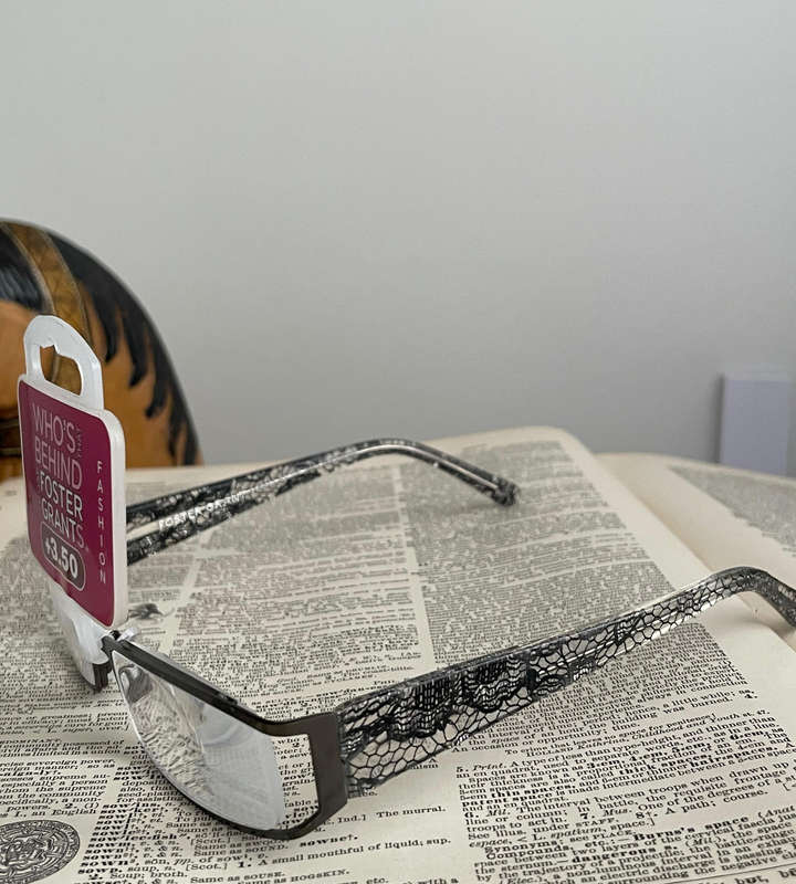 Foster Grant RFCLAC150MT +3.50 Reading Glasses  Elegant Black & Silver Lace Design