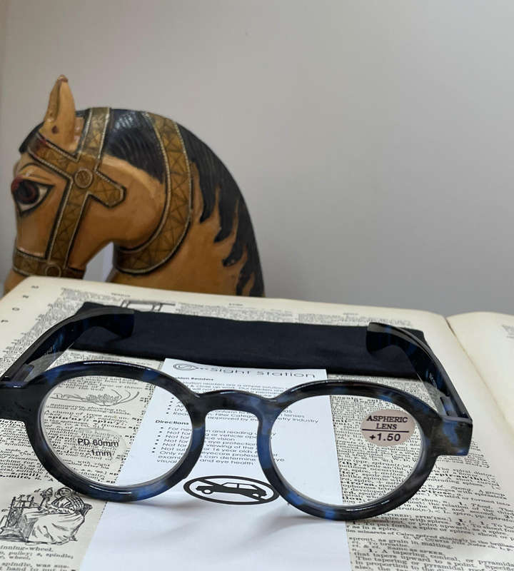 Sight Station HARRY +1.50 Reading Glasses  Blue Frame with Matching Sleeve | Aspheric Lenses