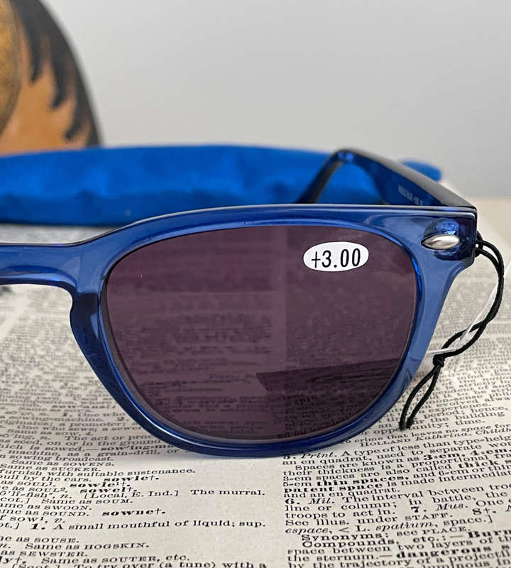 Sight Station Seville Blue +3.00 Tinted Reading Glasses  PD 62mm  With Fabric Pouch
