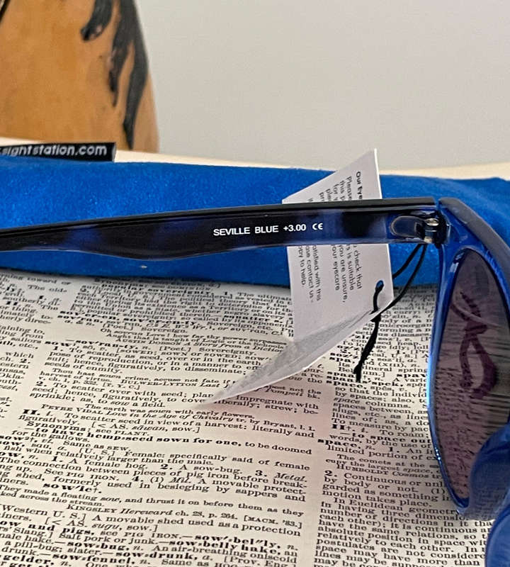 Sight Station Seville Blue +3.00 Tinted Reading Glasses  PD 62mm  With Fabric Pouch