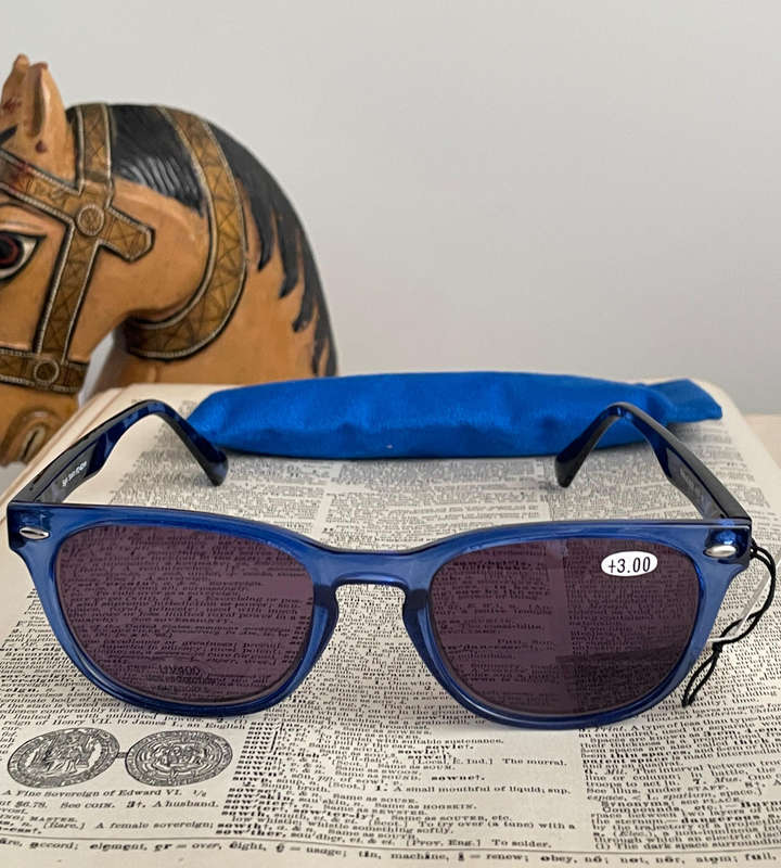 Sight Station Seville Blue +3.00 Tinted Reading Glasses  PD 62mm  With Fabric Pouch