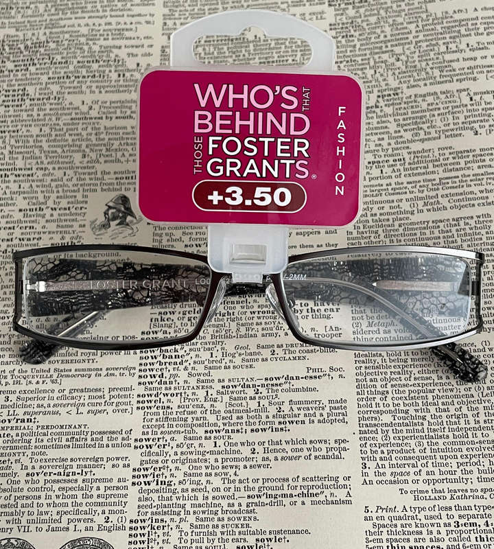 Foster Grant RFCLAC150MT +3.50 Reading Glasses  Elegant Black & Silver Lace Design