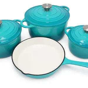 7 Piece Authentic Cast Iron Dutch Oven Cookware Pot Set