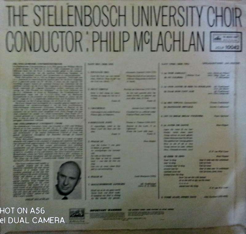 Stellenbosse Universiteitskoor - Philip McLachlan - HMV JCLP 10042 (Rare, Circa 1964)