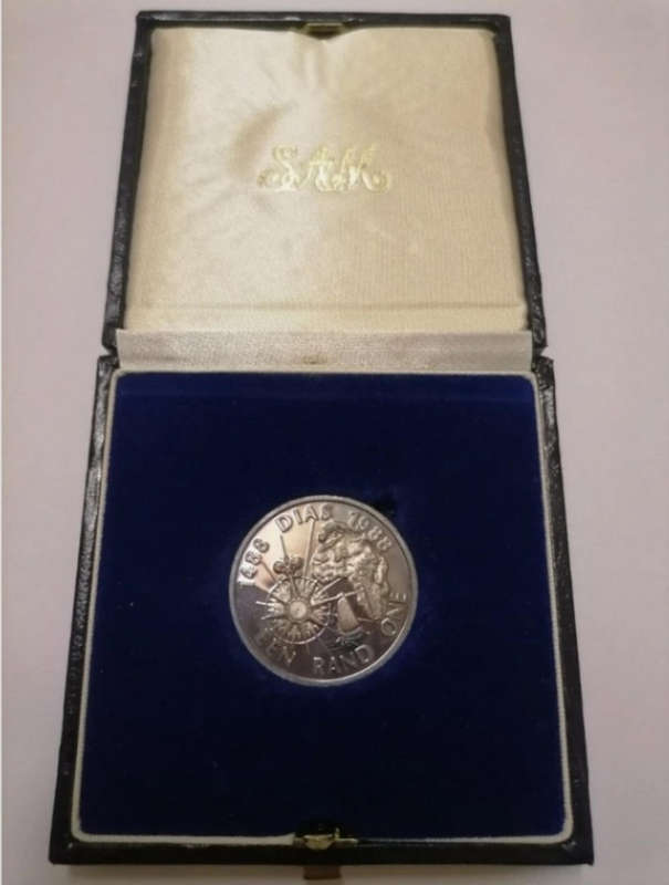1488-1988 DIAZ 1 Rand Commemorative Silver Coin Uncirculated in SAM blue case collectors piece RARE