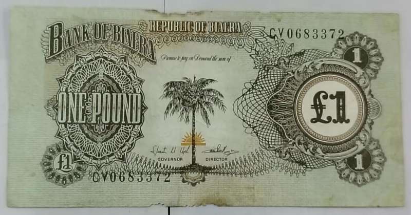 Republic of Biafra  1 Pound (1) Banknote  Rare Historical Currency