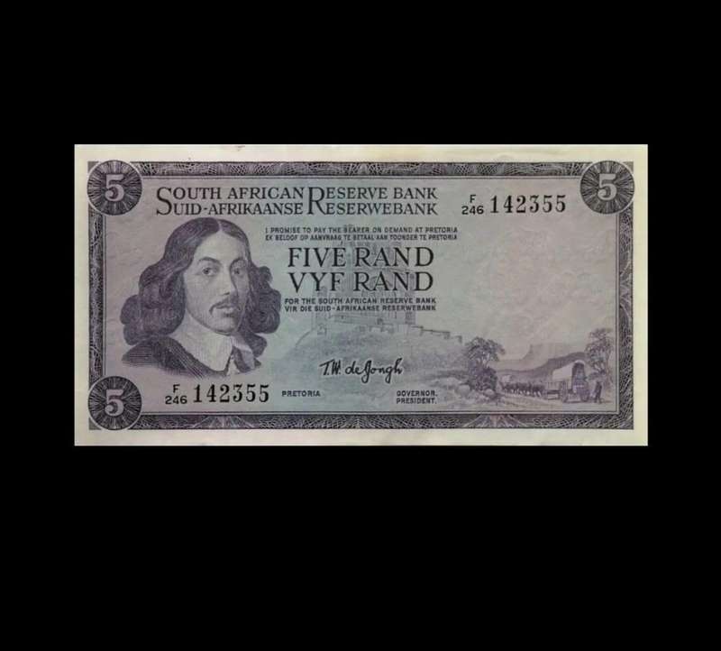 Rare South African 5 Rand Banknote  Jan van Riebeeck  UNC Condition